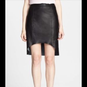 NWT $228 TROUVE NORDSTROM CURVED HEM BLACK LEATHER SKIRT 0
